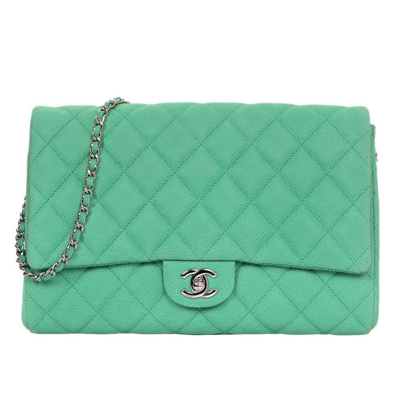 Chanel Seafoam Green Quilted Caviar Leather Timeless Clutch Bag CWC rt ...