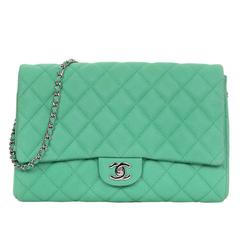 Chanel Seafoam Green Quilted Caviar Leather Timeless Clutch Bag CWC rt. $3, 100