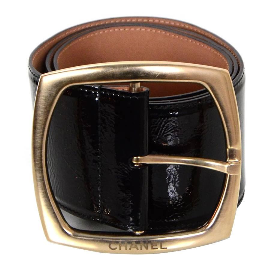 Chanel Resort '08 Runway Black Patent Wide Belt  sz EU95 