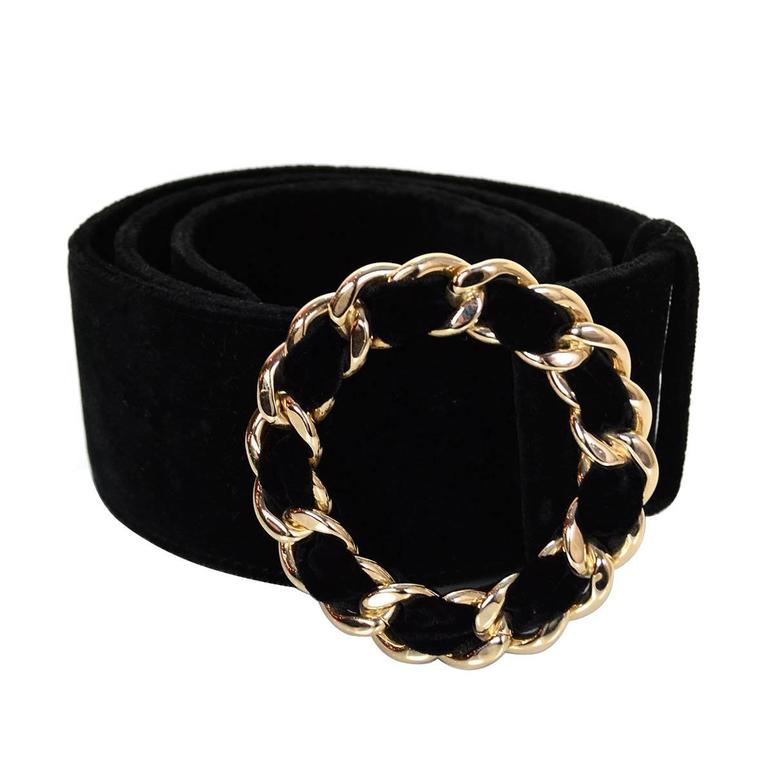 Chanel Black Velvet Belt w/ Goldtone Chainlink Buckle sz 85 For Sale at 1stDibs black velvet belts