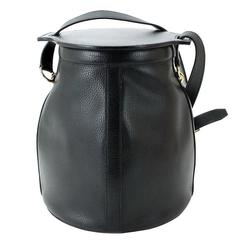 Hermes Rare Vintage Black Leather Removable Top Gold Bucket Crossbody Bag