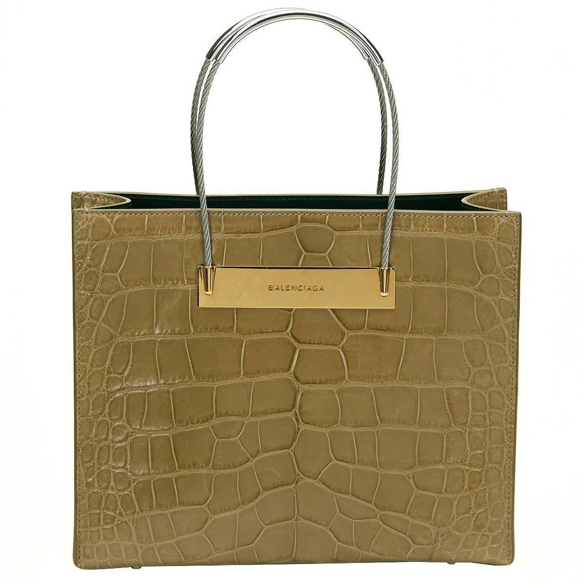 Balenciaga Olive Green Alligator Leather Small Cable Shopper, 2010s at  1stDibs