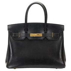 2000s Hermes Black Box Calf Leather Birkin 30cm