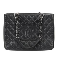 2010s Chanel Black Quilted Caviar Leather Grand Shopping Tote GST