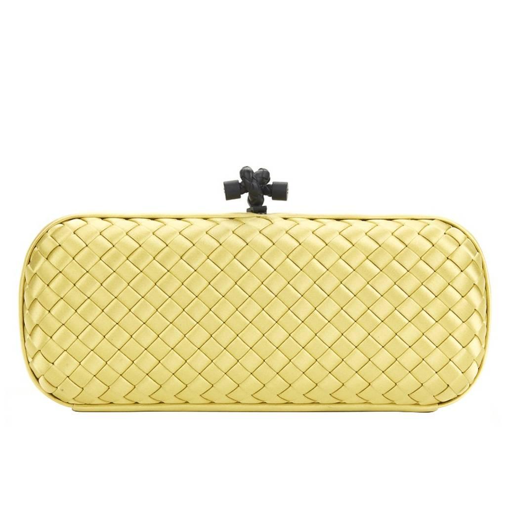 2000s Bottega Veneta Lemon Yellow Woven Satin Long Knot Clutch