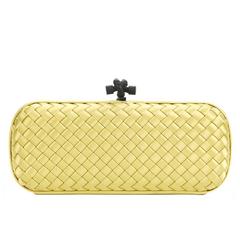 2000s Bottega Veneta Lemon Yellow Woven Satin Long Knot Clutch