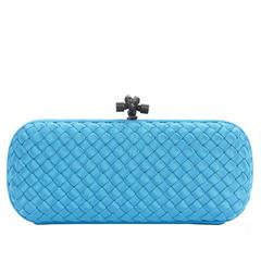 2000s Bottega Veneta Blue Woven Faille Silk Long Knot Clutch