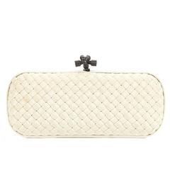 2000s Bottega Veneta Ivory Woven Faille Silk Long Knot Clutch