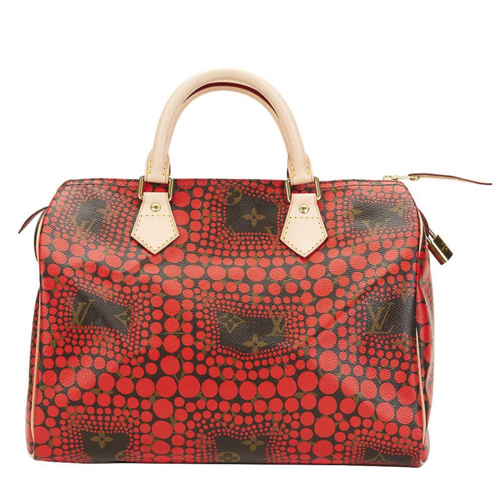 2000s Louis Vuitton Coated Canvas Yayoi Kusama Red Waves Monogram Speedy 30