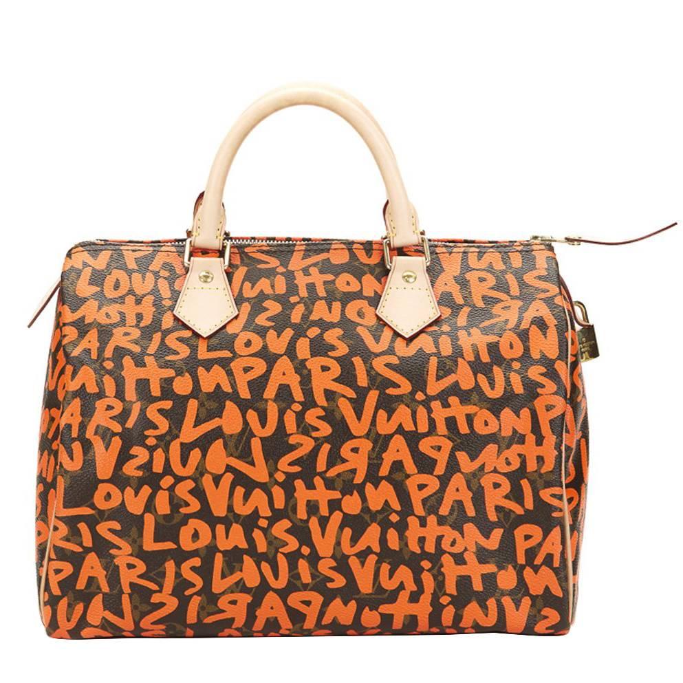 2000s Louis Vuitton Coated Canvas Stephen Sprouse Orange Graffiti Speedy 30