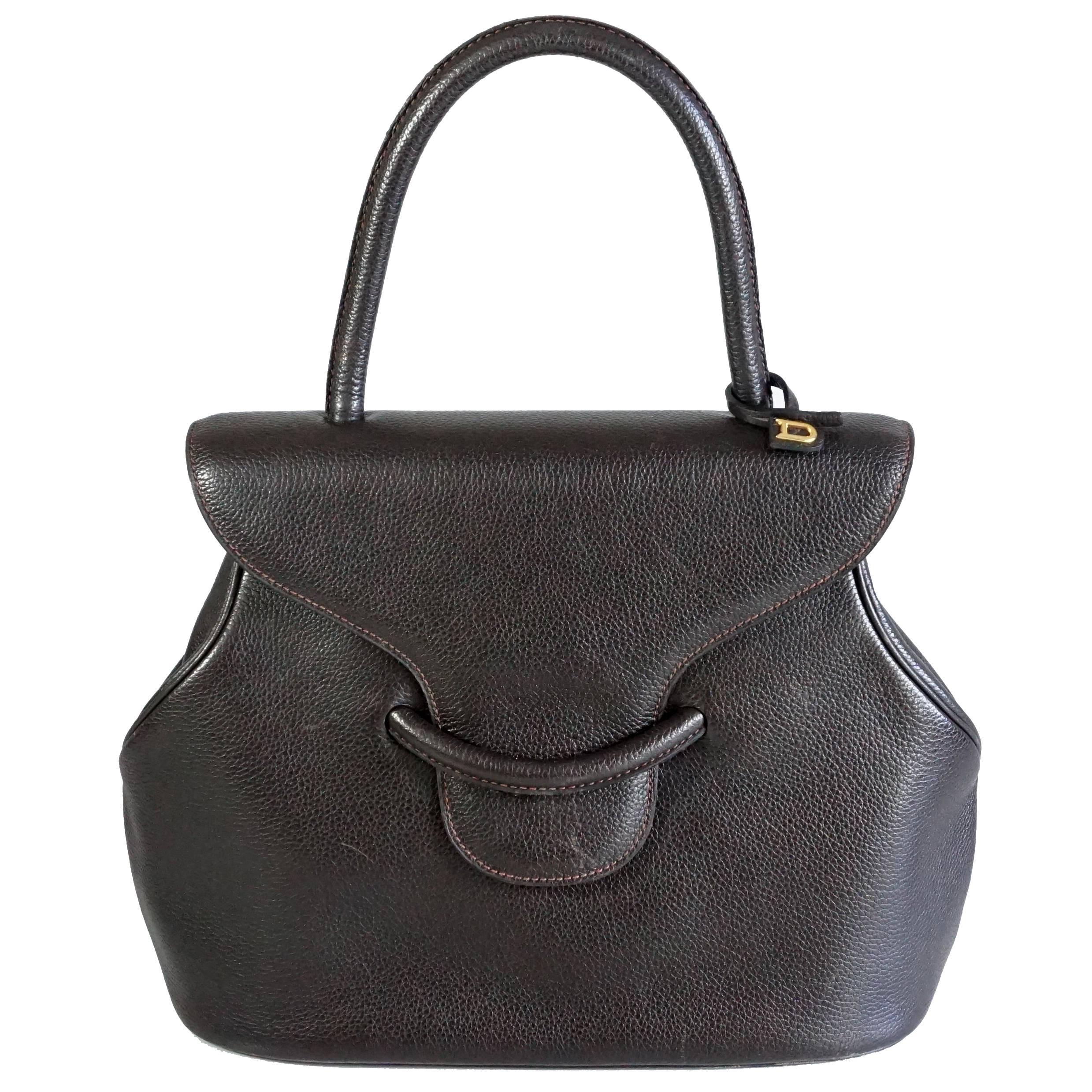 Delvaux Brown Pebbled Leather Top Handle Bag 