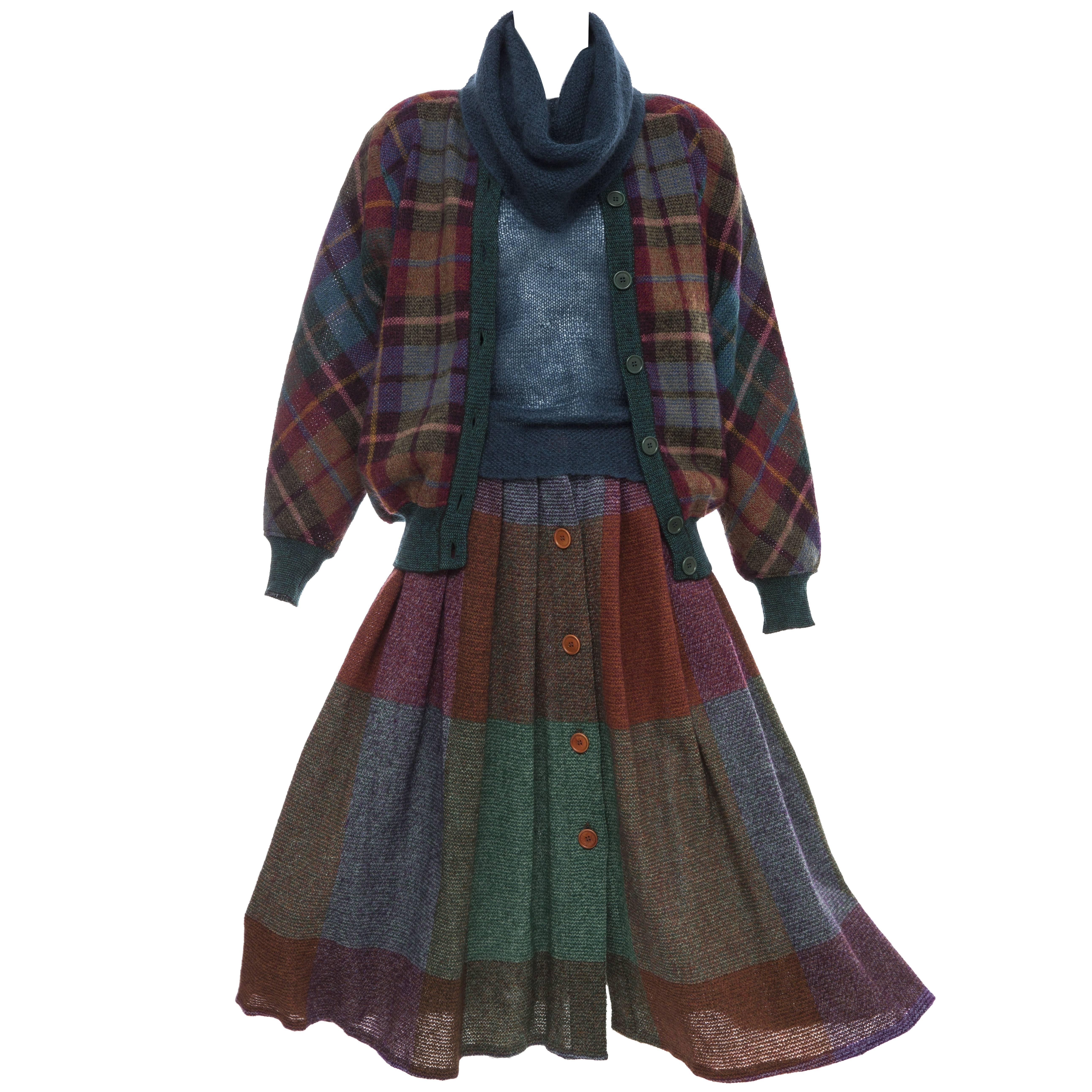Missoni Knit Plaid Tweed Mohair Skirt Suit, Circa 1980's