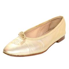 Chanel Gold Leather Cap-Toe Ballet Flats Sz 40