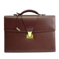 Cartier Burgundy Red Leather Gold Men's Attache Flap Briefcase with Key