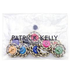 Retro Patrick Kelly 1980s Whimsical Button Brooches in Pouch