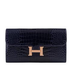 Hermes Blue Marine Alligator Constance Long Clutch Wallet