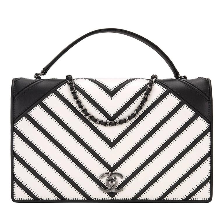 Chanel Black White Chevron Couture Flap Bag For Sale at 1stDibs