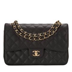 Chanel Black Quilted Caviar Jumbo Classic Double Flap Bag