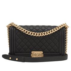 Chanel Black Quilted Caviar Medium Boy Bag For Sale at 1stDibs