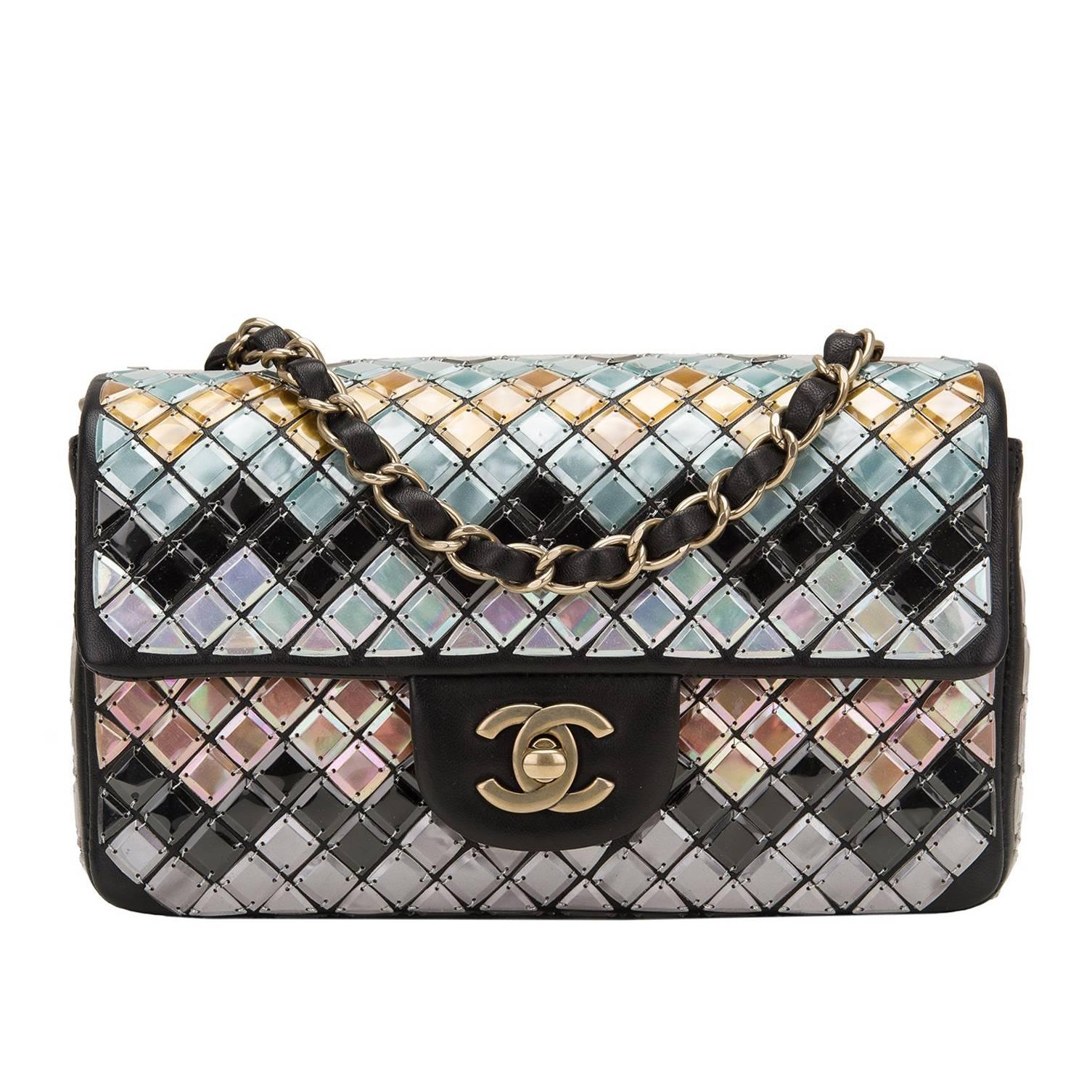 Chanel Black Mosaic Embroidered Small Flap Bag NEW For Sale