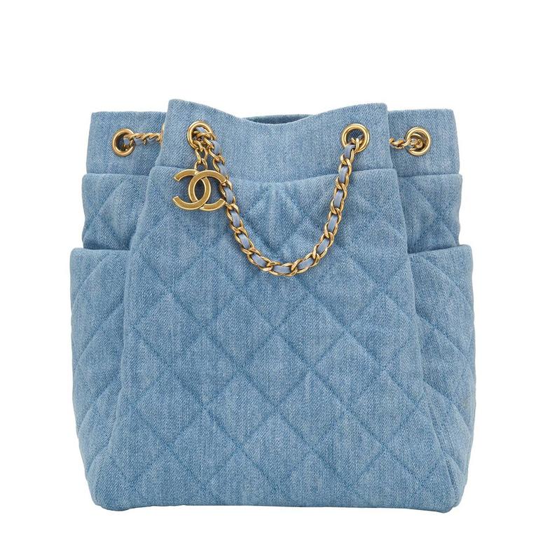 Chanel Light Blue Quilted Denim Drawstring Bag at 1stDibs chanel