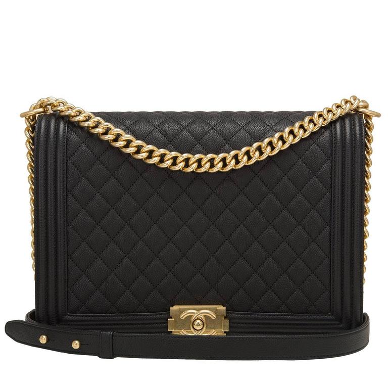 Chanel Black Quilted Caviar Large Boy Bag For Sale at 1stDibs