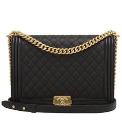 Chanel Black Quilted Caviar Large Boy Bag For Sale at 1stDibs