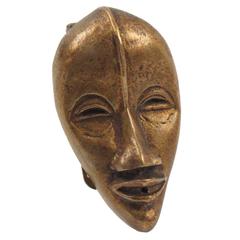 French Art Deco 1930s Bronze Pin Brooch Dress Clip Carved African Mask