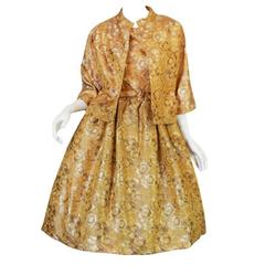 Rare 1950s Gustave Tassel Golden Silk Dress & Jacket 8