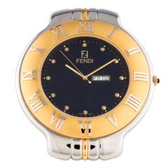 Fendi NEW Never Used Silver Gold Men's Travel Desk Pocket Watch Clock in Box 8