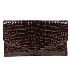 Hermes rich brown porosus crocodile convertible clutch, 1986