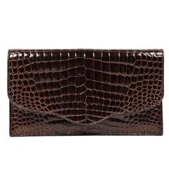 Vintage Hermes rich brown porosus crocodile convertible clutch, 1986 