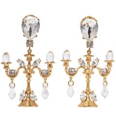 Dolce & Gabbana NEW Runway Gold Swarovski Crystal Candle Chandelier Earrings