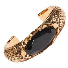 Saint Laurent NEW & SOLD OUT Gold Textured Black Crystal Cuff Bracelet