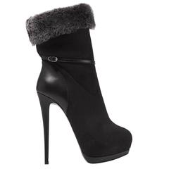 Giuseppe Zanotti NEW & SOLD OUT Black Suede Leather Fur Booties Shoes in Box