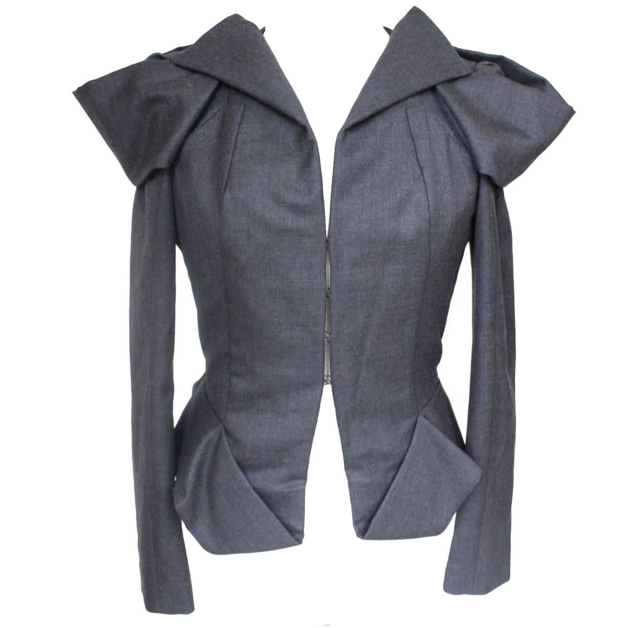 Bottega Vaneta Structured Grey Origami Jacket 42 uk 10 For Sale
