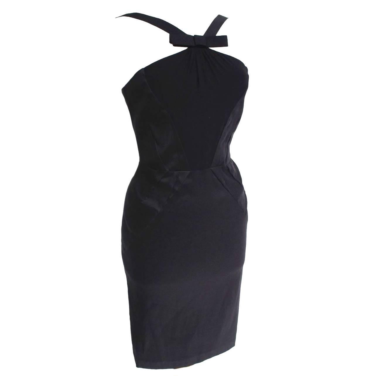 Versace Little Black V Neck Dress 38 uk 6 For Sale