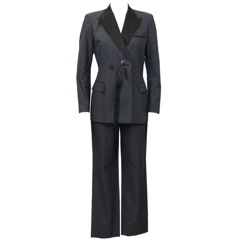 1990''s Jean Paul Gaultier Grey and Black Tuxedo Style Pant Suit For Sale at 1stDibs gray and