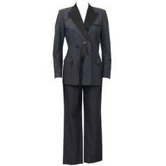 Vintage 1990's Jean Paul Gaultier Grey and Black Tuxedo Style Pant Suit