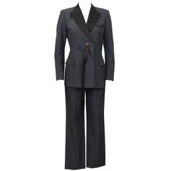 1990's Jean Paul Gaultier Grey and Black Tuxedo Style Pant Suit
