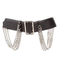 Burberry Prorsum NEW Black Leather Silver Fringe Link Belt