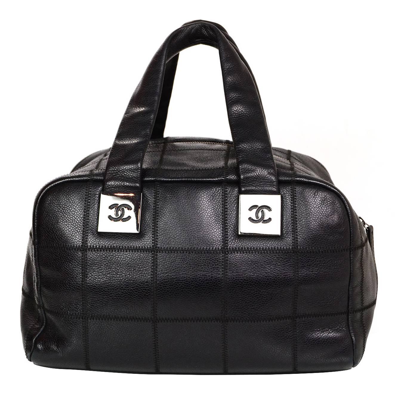 Chanel Black Caviar Leather Square Quilted Handle Bag