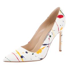 Manolo Blahnik Multi Color Canvas High Heels Pumps in Box