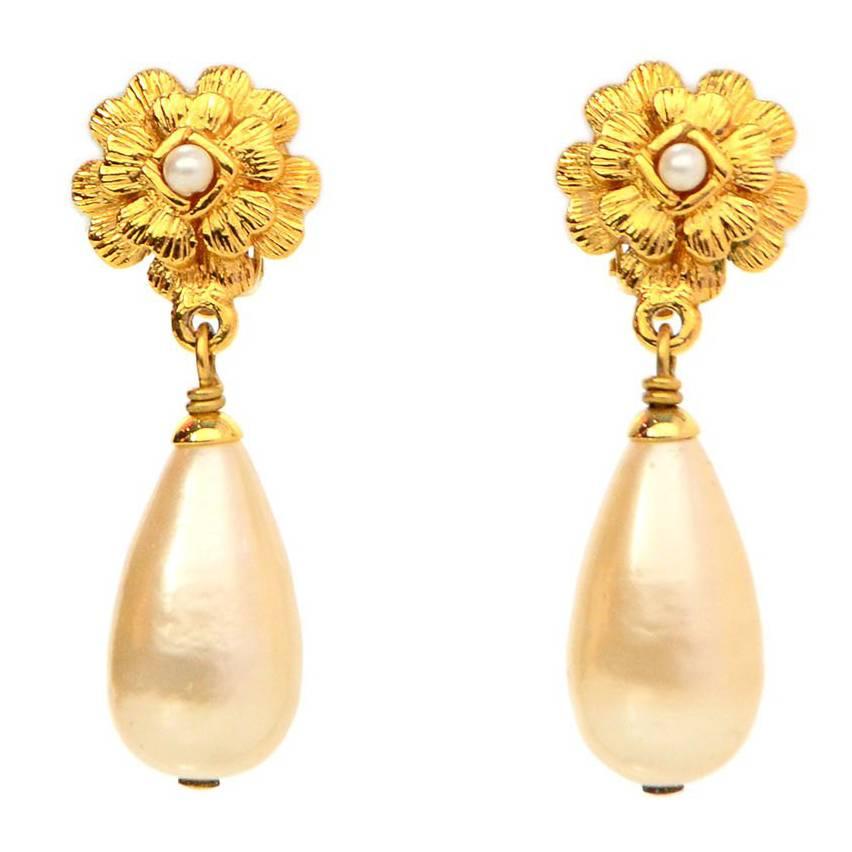 Chanel Vintage Faux Pearl Clip-On Drop Earrings