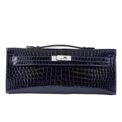 HERMES KELLY CUT Blue Marine Crocodile Hermes Set Diamond Bag Exquisite Clutch 4