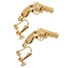 Saint Laurent NEW & SOLD OUT Gold Pistol Revolver Gun Dangle Drop Earrings