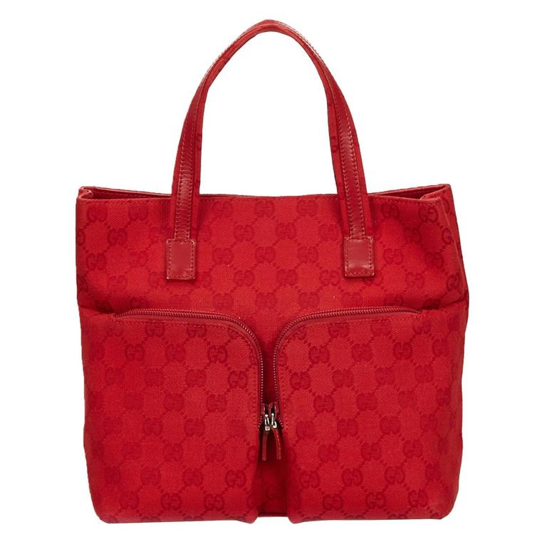 Gucci Red Jacquard GG Handbag For Sale at 1stdibs