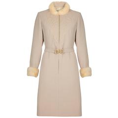 1960s Stegari Grey Wool and Mink Trimmed Dress