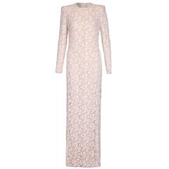 Vintage Runway Worn 1970s Andre Laug Couture Pink & White Sequinned Full Length Dress