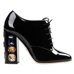 Dolce & Gabbana NEW & SOLD OUT Black Patent Jewel Mary Jane Booties in Box